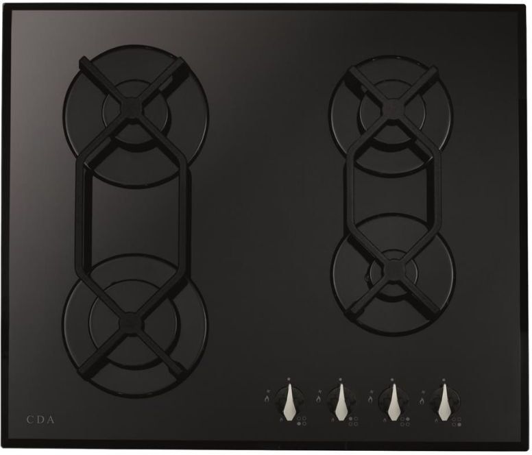 CDA HVG621BL 60cm 4 Burner Gas on Glass Hob Front Control - Black