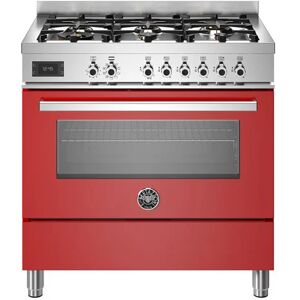 Ⓜ️🔵🔵🔵 BERTAZZONI PRO96L1EROT - Piano cottura a gas, 6 fuochi, Serie Professional, Rosso