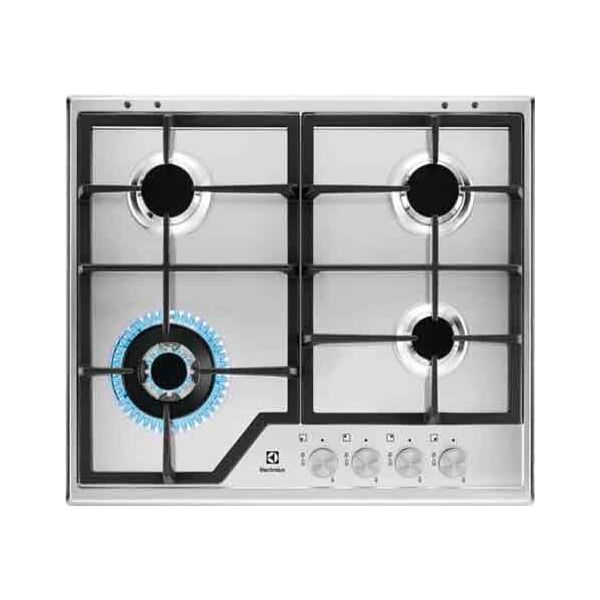 electrolux kgs 6436 sx kgs6436sx linea slim piano cottura 4 fuochi a gas 60 cm griglie in ghisa (1 bruciatore wok) colore inox