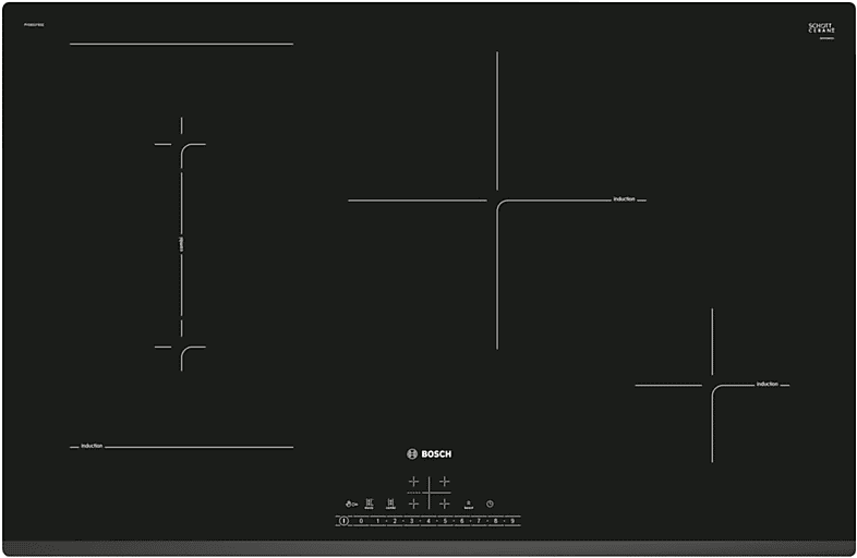 bosch piano cottura a induzione  pvs831fb5e, 4 zone cottura, 80,2 cm x 52,2
