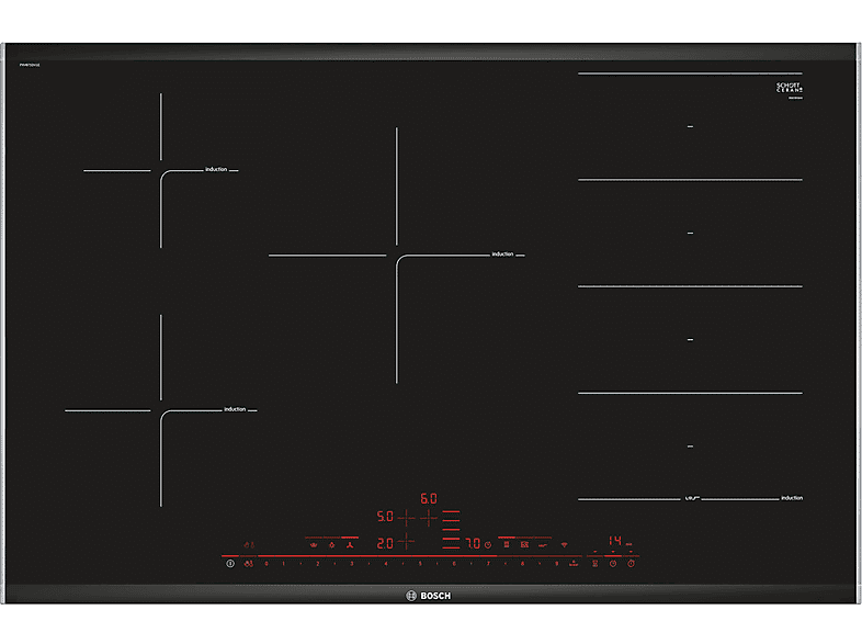 bosch piano cottura a induzione  pxv875dv1e, 5 zone cottura, 81,6 cm x 52,7