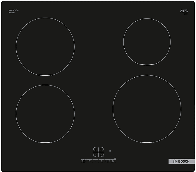 bosch piano cottura a induzione  pue611bb5j, 4 zone cottura, 59,2 cm x 52,2