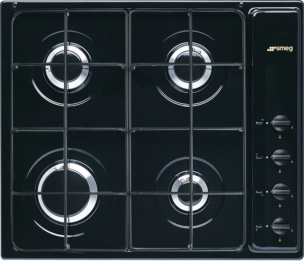 Ⓜ️🔵🔵🔵 Smeg S64SN - Piano cottura Gas, Estetica Selezione, Nero, 4 fuochi, 60 cm, Incass