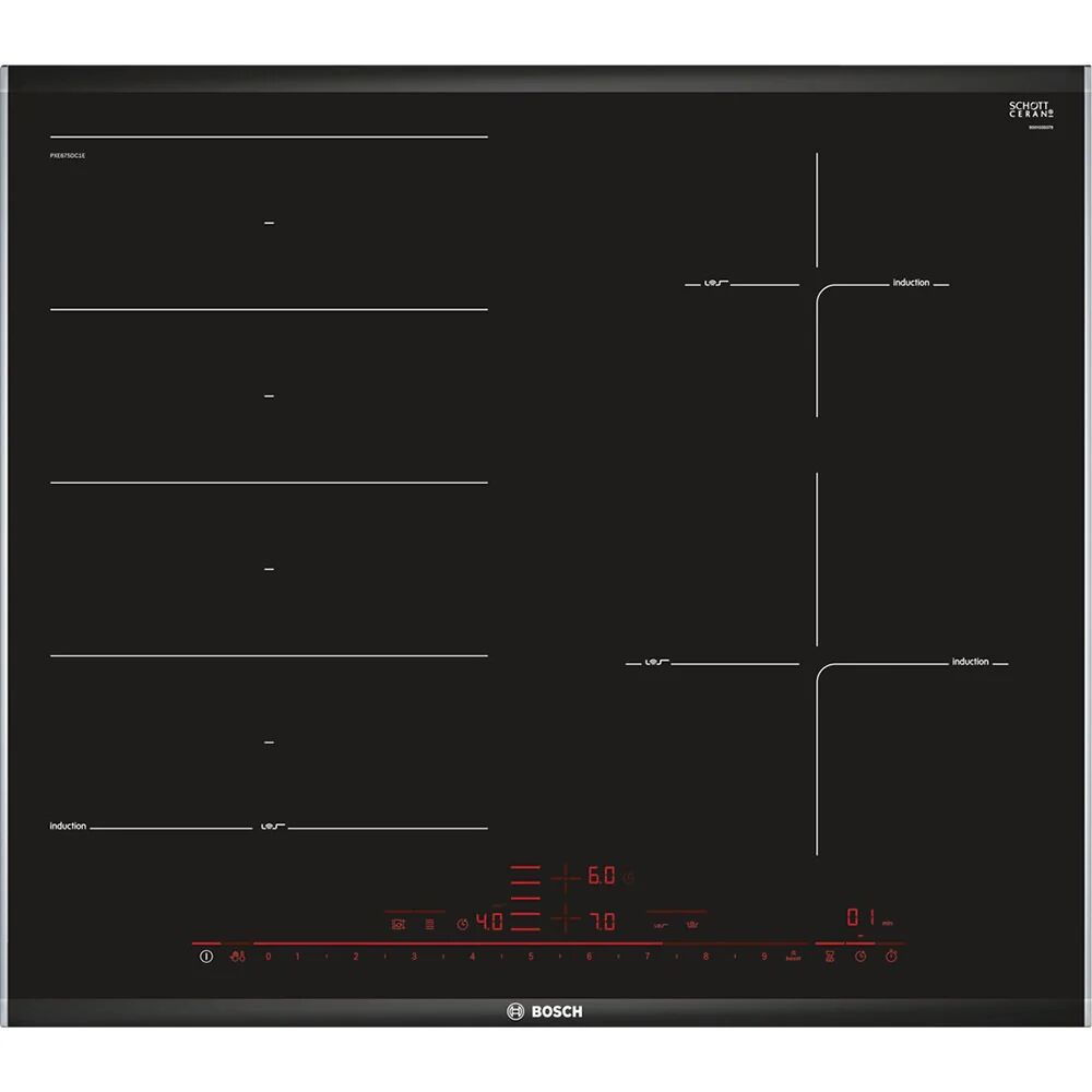 Bosch PXE675DC1E piano cottura Nero Da incasso 60 cm Piano cottura a induzione 4 Fornello(i)