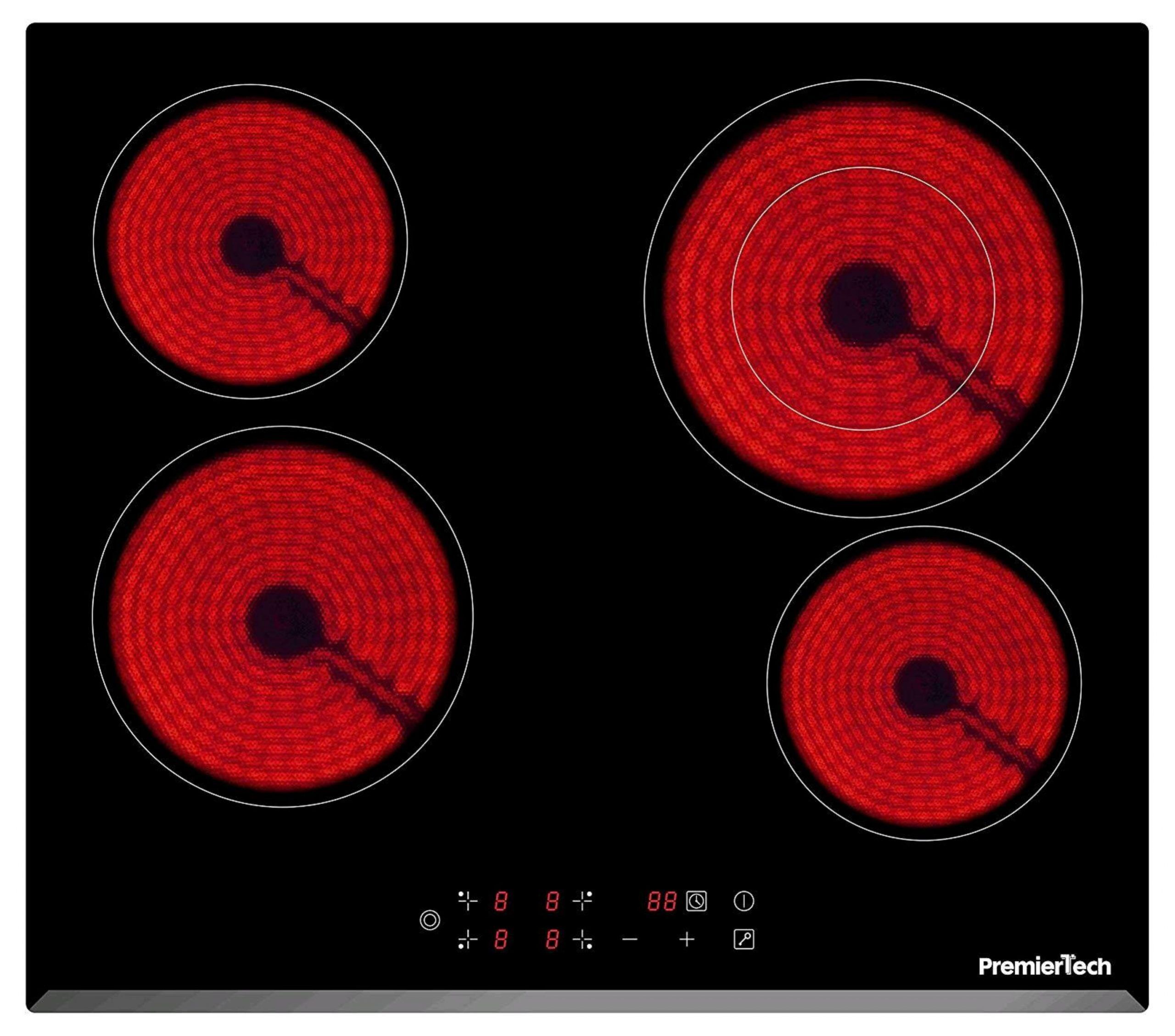 PremierTech® PT-PC4C PremierTech Piano Cottura 4 Fuochi Vetroceramica 60cm Elettrico da incasso Display Led Touch Control Vetro Front smussato