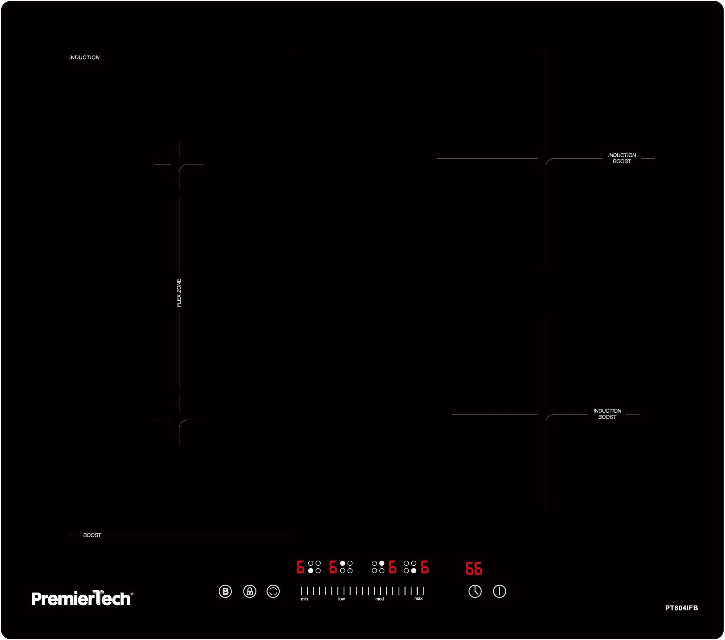 PremierTech® PT604IFB PremierTech Piano Cottura a Induzione 4 Zone Timer, Lock, Boost & Flexi