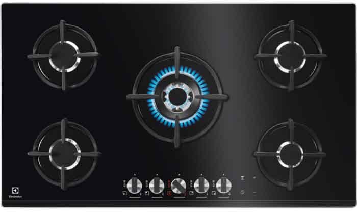 Electrolux Pvn95fuov Piano Cottura 5 Fuochi A Gas Da Incasso (1 Bruciatore Wok) Larghezza 90 Cm Griglie In Ghisa Colore Nero - Pvn95fuov Serie Gas On Glass Quadro