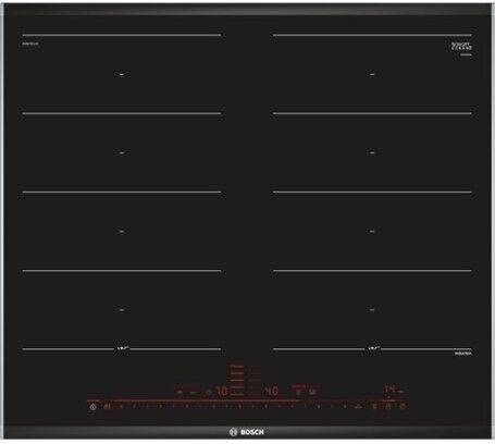 Bosch PXX675DC1E piano cottura Nero, Acciaio inossidabile Da incasso Piano cottura a induzione 4 Fornello(i) (PXX675DC1E)