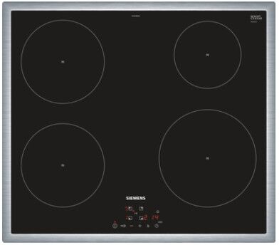 Siemens EH645BEB1E piano cottura Nero, Acciaio inossidabile Da incasso Piano cottura a induzione 4 Fornello(i) (EH645BEB1E)