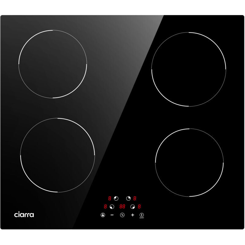 Built-in Induction Hob 4 Zones Touch Control Ceramic Glass Plate 9 Power Levels Fast Heating Child Safety Lock Black-CD4BIH-D - Ciarra