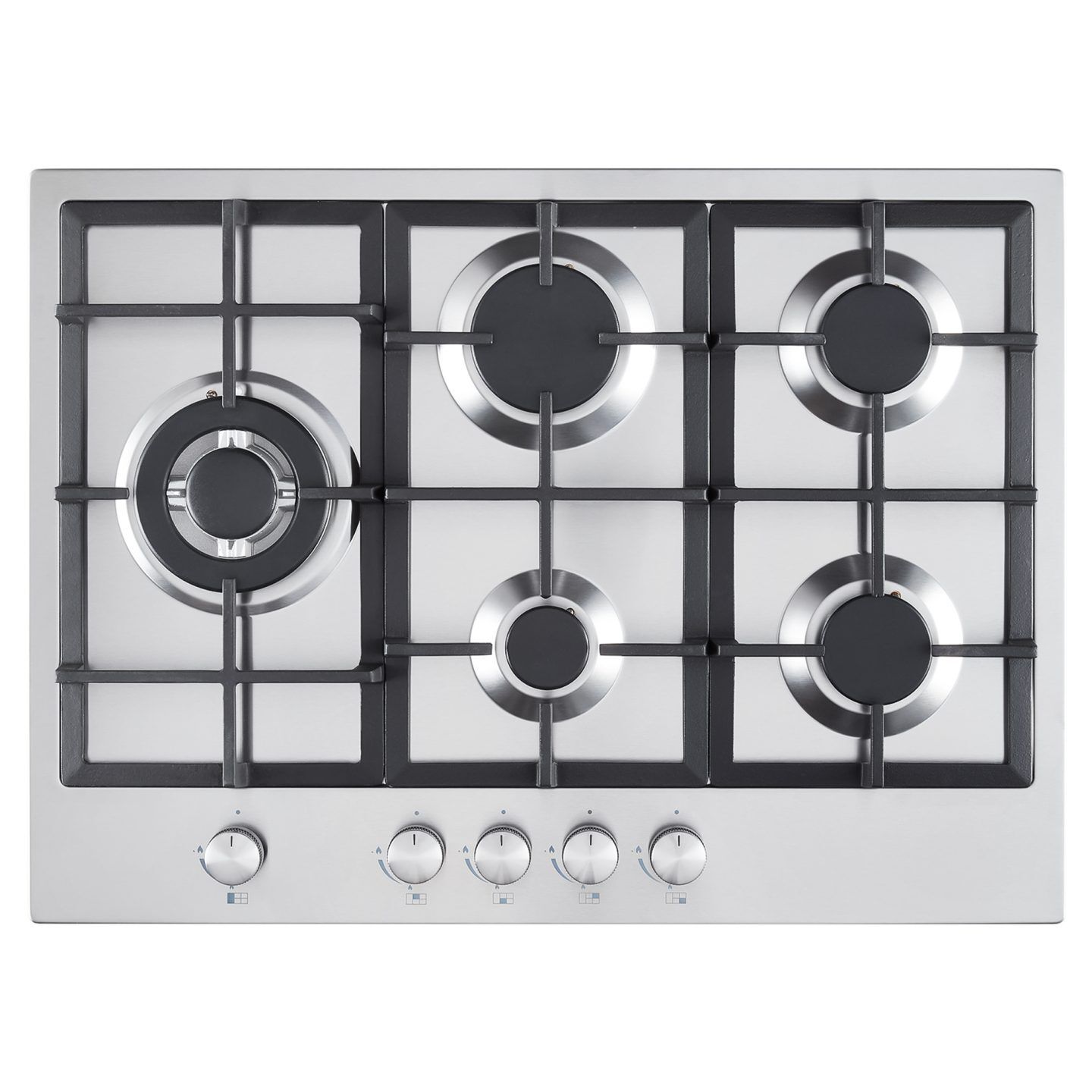 Cookology 70cm 5 Burner Gas Hob With Cast Iron Supports - Stainless Steel