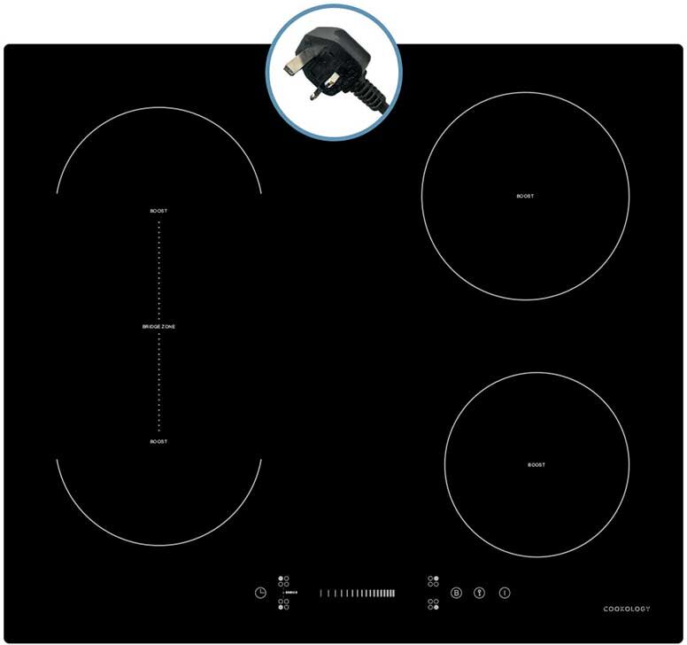 Cookology 59cm Plug-In Induction Hob with Bridging Zone - Black