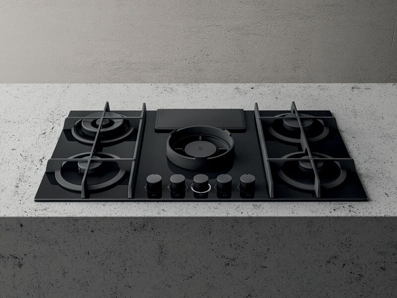 Elica NT-FLAME BG DO 88cm Venting Gas Hob - Black - For Ducted Ventilation