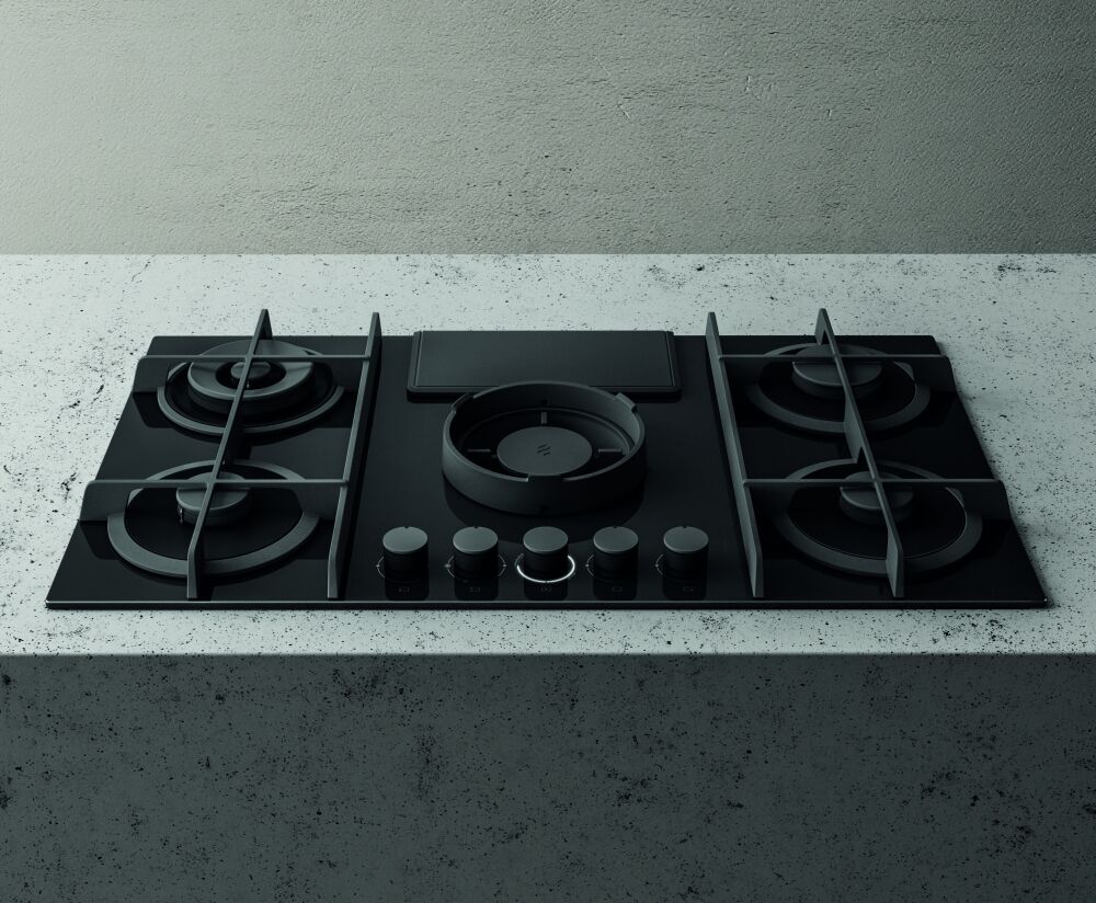 Elica NIKOLATESLA FLAME BLK DO 88cm Ducted Air Venting Gas Hob - BLACK