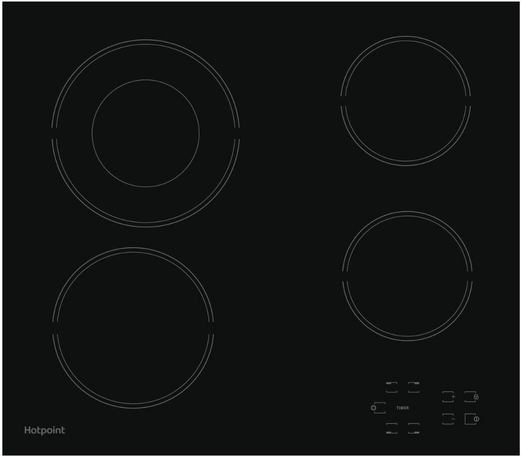 Hotpoint HR612CH 58cm 4 Zone Ceramic Hob - Black Glass