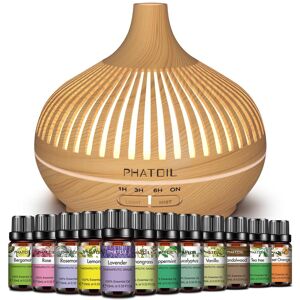 Diffuseur d huiles essentielles 500 ml avec 12 huiles essentielles, coffret cadeau, diffuseur d aromathérapie, humidificateur pour grande pièce, maison, bureau