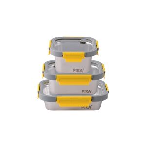 PIKA - Lot de 3 boites alimentaires en inox et couvercle en verre trempé - 600ml + 800ml + 820ml - Compatible micro-ondes - MetalShock