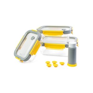 PIKA - Lot de 3 boites alimentaires sous vide en verre + pompe de mise sous vide - 370ml + 640ml + 1050ml - Micro-ondes, four, congélateur - GlassShoc