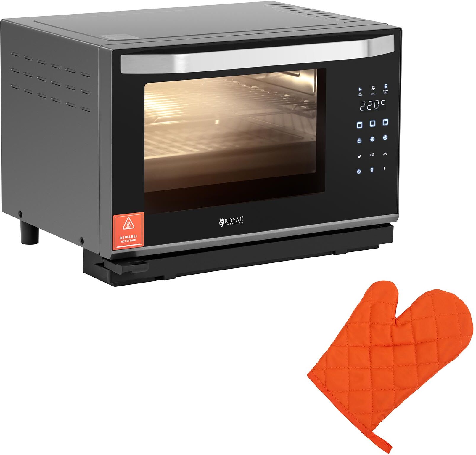 Royal Catering Forno de convecção - 3 níveis - 2100 W - função vapor RC-SOQ1