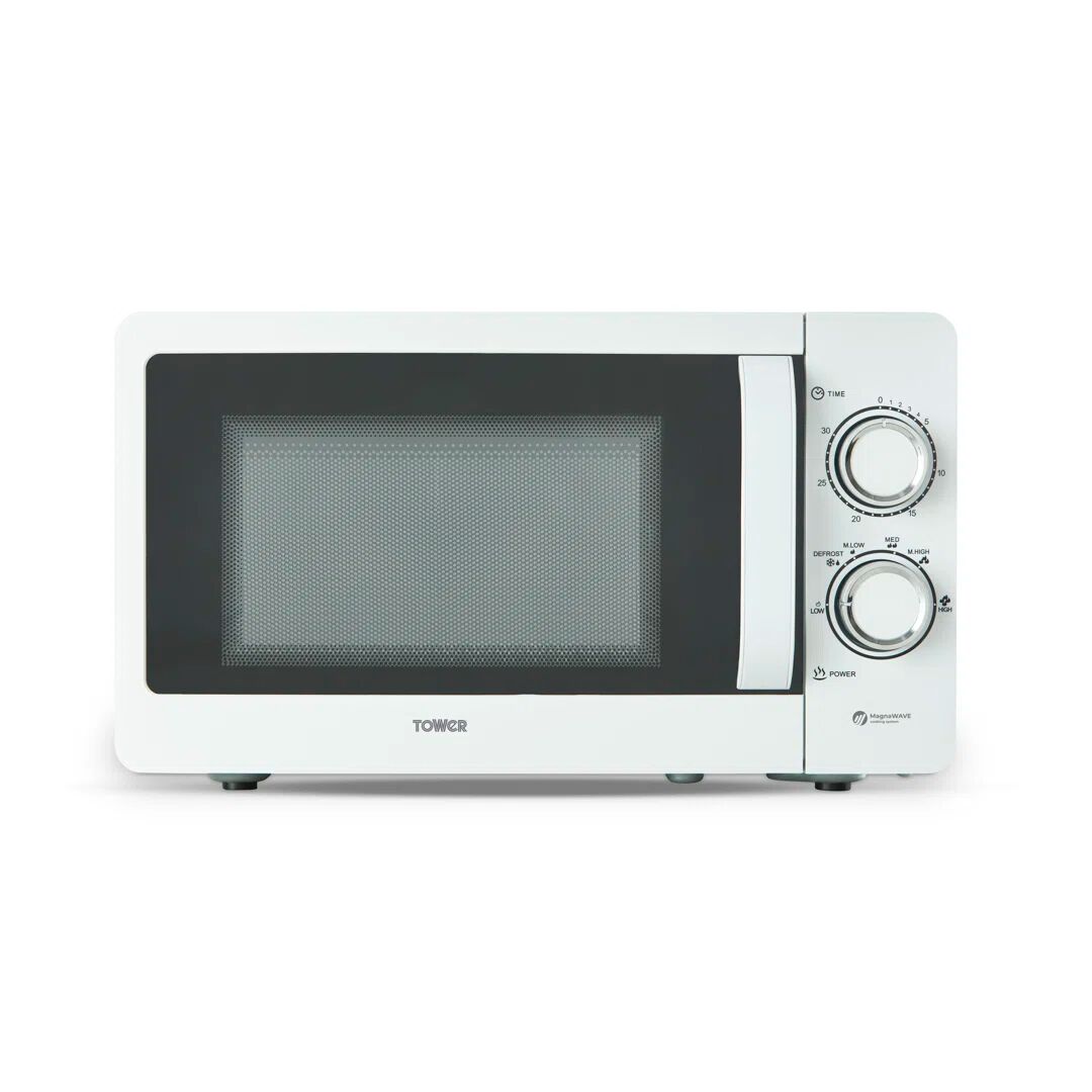 Tower Manual Microwave with Sleek Mirror Door, 800W, 20L white 25.5 H x 45.1 W x 34.4 D cm