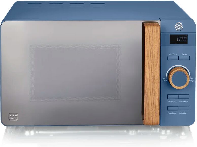 Swan Nordic LED Digital Microwave with Glass Turntable, 6 Power Levels & Defrost Setting, 20L, 800W blue 25.7 H x 45.1 W cm