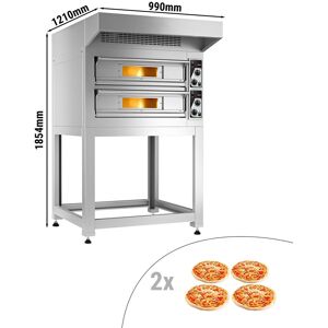 GGM Gastro - Four a pizza electrique - 4+4x 33cm - Manuel - Hotte & support inclus Argent