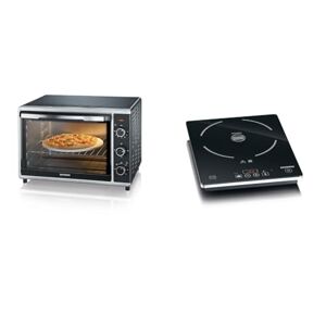 Severin Mini-Four à chaleur tournante 42 L avec pierre à pizza et tournebroche, Four posable 1 800 W & Plaque à induction 2 000 W, Plaque de cuisine simple pour une cuisson rapide des aliments - Publicité