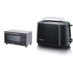 Severin Mini-Four 9 L avec grille et plaque de cuisson incluses & Grille-pain automatique 700 W, Toaster compact jusqu’à 2 tranches, Grille-pain électrique avec réglage du degré de brunissage - Publicité