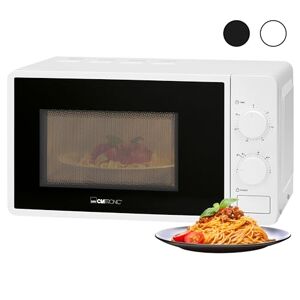 Clatronic Four à micro-ondes avec espace de cuisson de 20 litres et éclairage intérieur   Micro-ondes avec 6 niveaux de puissance   Micro-ondes avec plateau tournant de Ø24,5 cm   700W   MW 791 blanc - Publicité