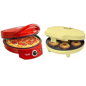 Bestron Four à pizza avec gril, Viva Italia, Chaleur supérieure et inférieure, Jusqu'à max. 180°C, 1800 W, Rouge & Appareil à donuts au design rétro, Sweet Dreams, Revêtement antiadhésif, 700 W, Jaune - Publicité