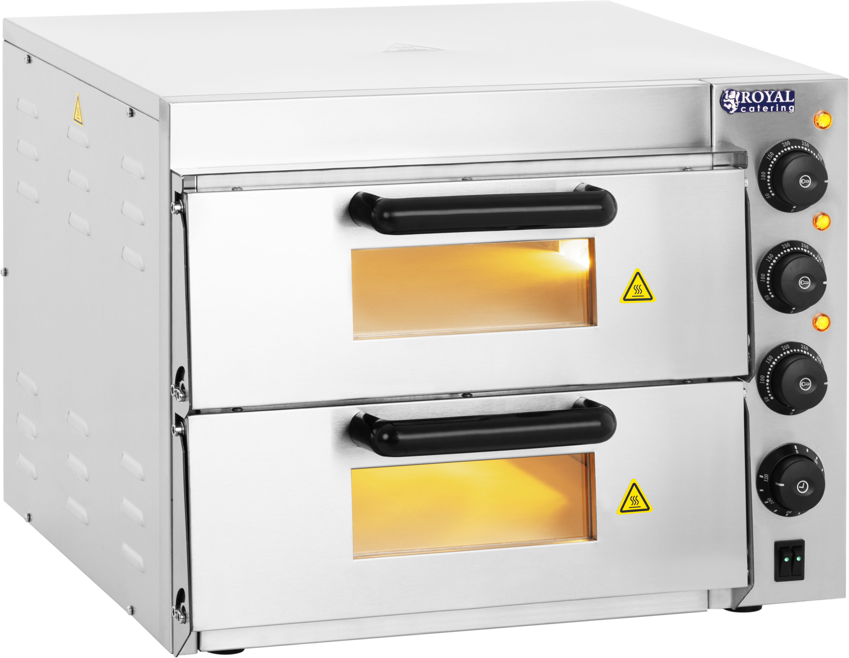 Royal Catering Forno para pizzas - 2 câmaras - fundo de tijolo refratário RCPO-3000-2PS-1