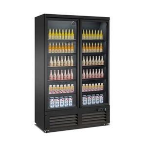 Kühlschrank KONDOR auf Räder   2x Glastür + LED   1000 Liter, HxBxT 205x125x70,5cm   0/+10°C   Schwarz + CHEFGASTRO Geschirrtuch