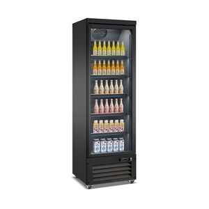 Kühlschrank KONDOR auf Räder   1x Glastür + LED   450 Liter, HxBxT 205x62x70,5cm   0/+10°C   Schwarz + CHEFGASTRO Geschirrtuch