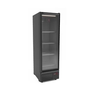 Kühlschrank GAZELLE   1 Glastür + LED   550L, HxBxT 214x63x84cm   +1/+7°C   4 Gitter mit Clips & Preiskartenhalter   Schwarz + CHEFGASTRO Geschirrtuch