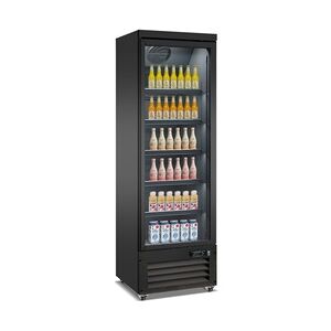 Kühlschrank KONDOR auf Räder   1x Glastür + LED   450 Liter, HxBxT 205x62x70,5cm   0/+10°C   Schwarz + CHEFGASTRO Geschirrtuch