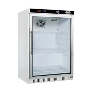 Kühlschrank FOSSA   1x abschließbare Glastür + LED   130 Liter, HxBxT 85,5x60x58,5cm   +2/+8°C   Weiß + CHEFGASTRO Geschirrtuch