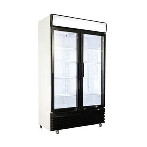 Groju Flaschenkühlschrank mit 2 Glastüren Getränkekühlschrank Kühlschrank Gastro 632 L +2/10°C 1120x610x1965 mm Schwarz