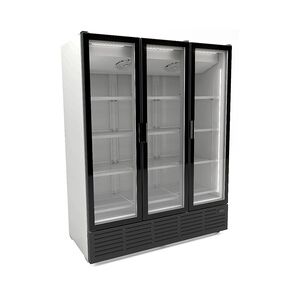 Kühlschrank PINGUIN, Räder, 3 Glastüren, LED, 1560L, HxBxT 208x162x74cm, -1/+2°C, 8 Gitter, Preiskartenhalter, Weiß/Schwarz + CHEFGASTRO Geschirrtuch