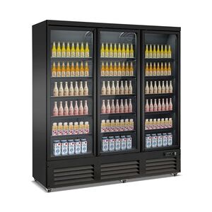 Kühlschrank KONDOR auf Räder   3x Glastür + LED   1600 Liter, HxBxT 205x188x70,5cm   0/+10°C   Schwarz + CHEFGASTRO Geschirrtuch