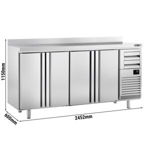 GGM GASTRO - Table réfrigérée pour bar et boissons PREMIUM PLUS - 2450x600mm - avec 4 portes, 2 tiroirs & rebord