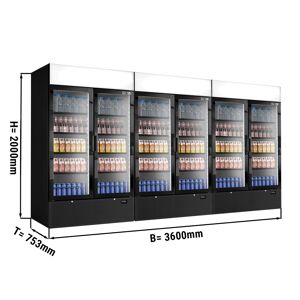 GGM GASTRO - (3 pièces) Réfrigérateur à boissons - 3600 litres - Design sans cadre - 6 portes vitrées & présentoir publicitaire Noir