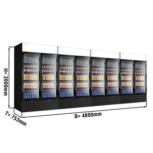 GGM GASTRO - (4 pièces) Réfrigérateur à boissons - 4800 litres - Design sans cadre - 8 portes vitrées & présentoir publicitaire Noir