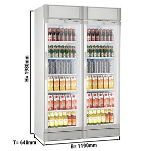 GGM GASTRO - (2 pièces) Réfrigérateur à boissons - 690 litres - 2 portes vitrées & Présentoir publicitaire Gris