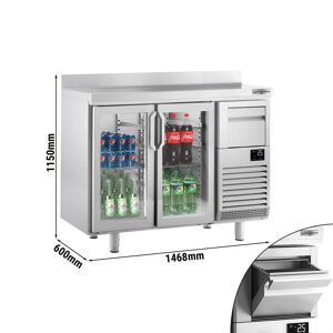 GGM Gastro - Table refrigeree pour bar & boissons PREMIUM PLUS - 1470x600mm - avec 2 portes vitrees, rebord & extracteur pour cafe Argent