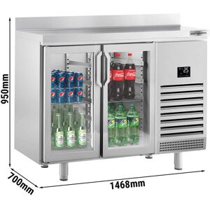 GGM Gastro - Table refrigeree pour bar et boissons Premium PLUS - 1468x600mm - avec 2 portes vitrees & rebord Argent