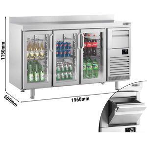 GGM Gastro - Table refrigeree pour bar & boissons PREMIUM PLUS - 1960x600mm - avec 3 portes vitrees, rebord & extracteur pour cafe Argent