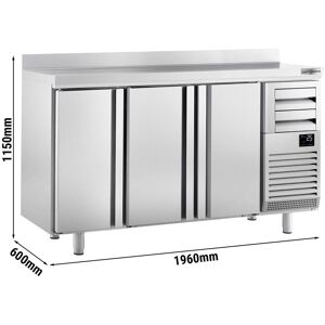 GGM Gastro - Table refrigeree pour bar et boissons PREMIUM PLUS - 1960x600mm - avec 3 portes, 2 tiroirs & rebord Argent