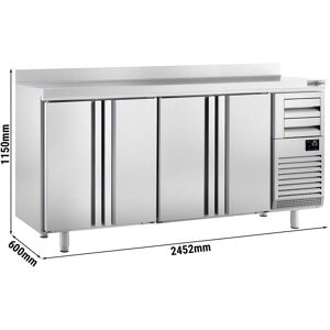 GGM Gastro - Table refrigeree pour bar et boissons PREMIUM PLUS - 2450x600mm - avec 4 portes, 2 tiroirs & rebord Argent