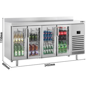 GGM Gastro - Table refrigeree pour bar & boissons Premium PLUS - 2452x600mm - avec 4 portes vitrees & rebord Argent