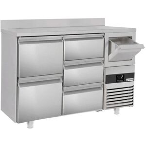 GGM Gastro - Table refrigeree pour bar & boissons PREMIUM- 1580x600mm - 5 tiroirs, rebord & extracteur pour cafe Argent